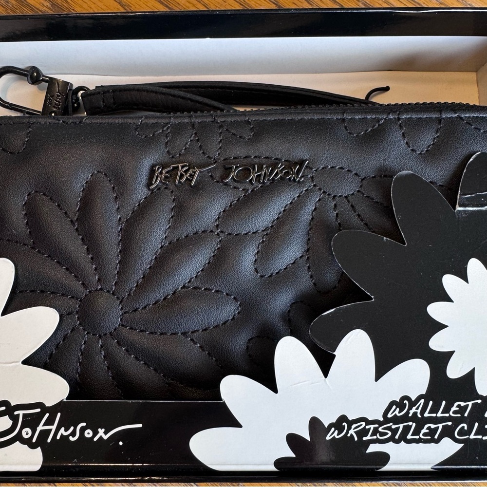 Betsey Johnson Black Floral Wallet with Wristlet Clip-on - Picture 2 of 5